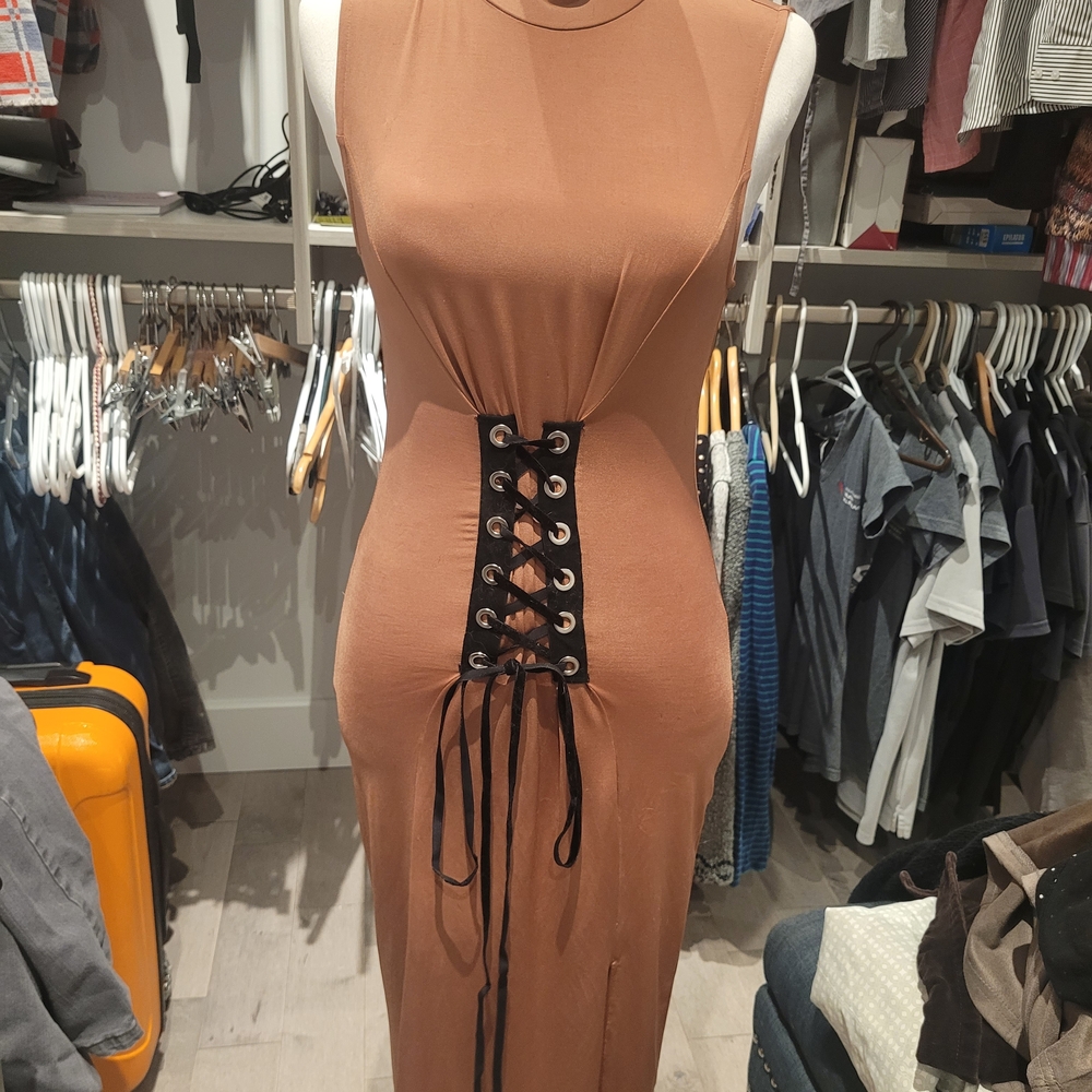 Forever 21 Tan,camel  Lace-Up Midi Dress
